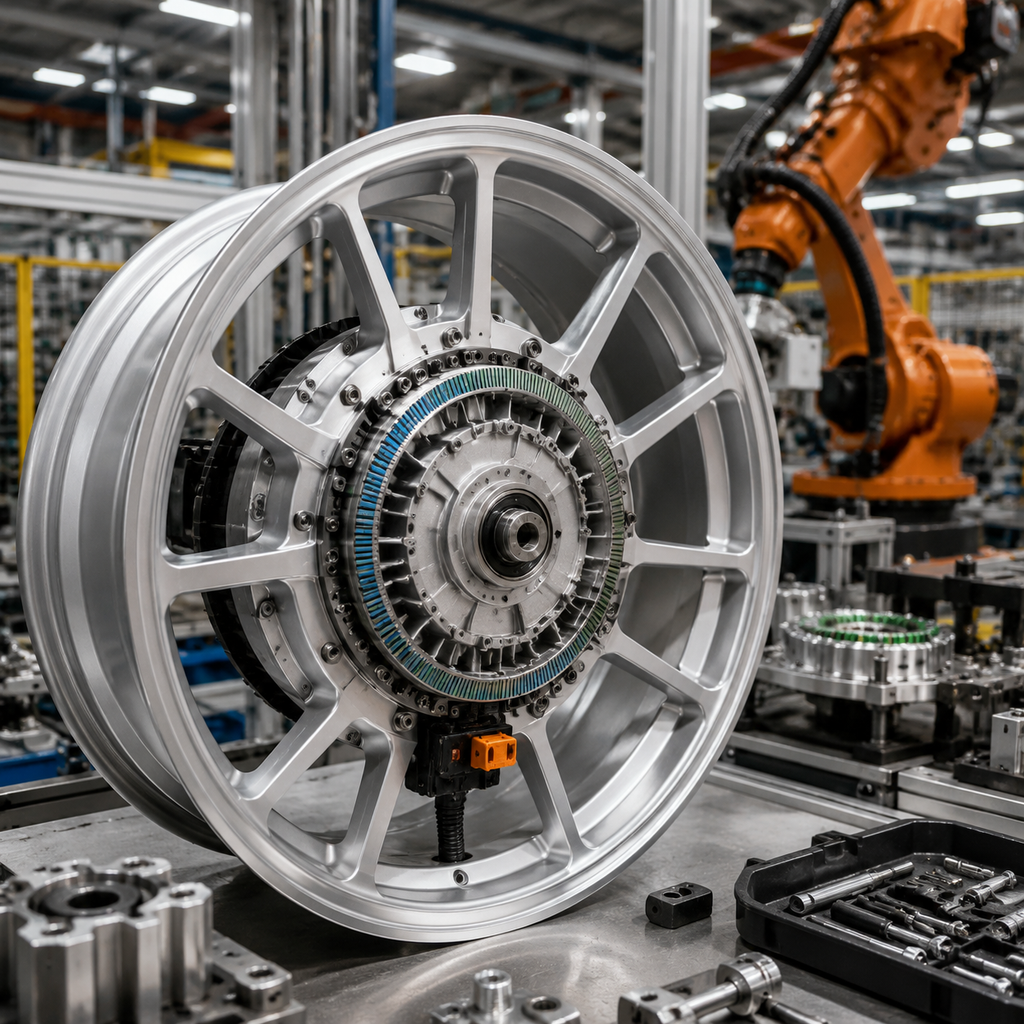 Cast aluminum wheel with integrated hub motor and sensor ring