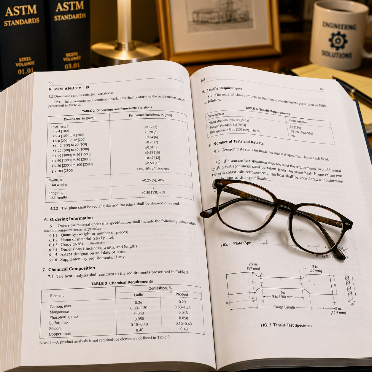 ASTM standards book open on desk