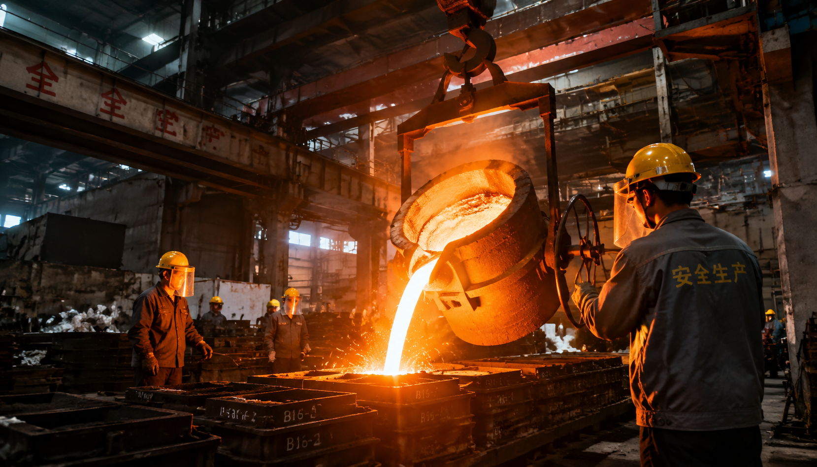 Gray iron foundry molten metal pouring