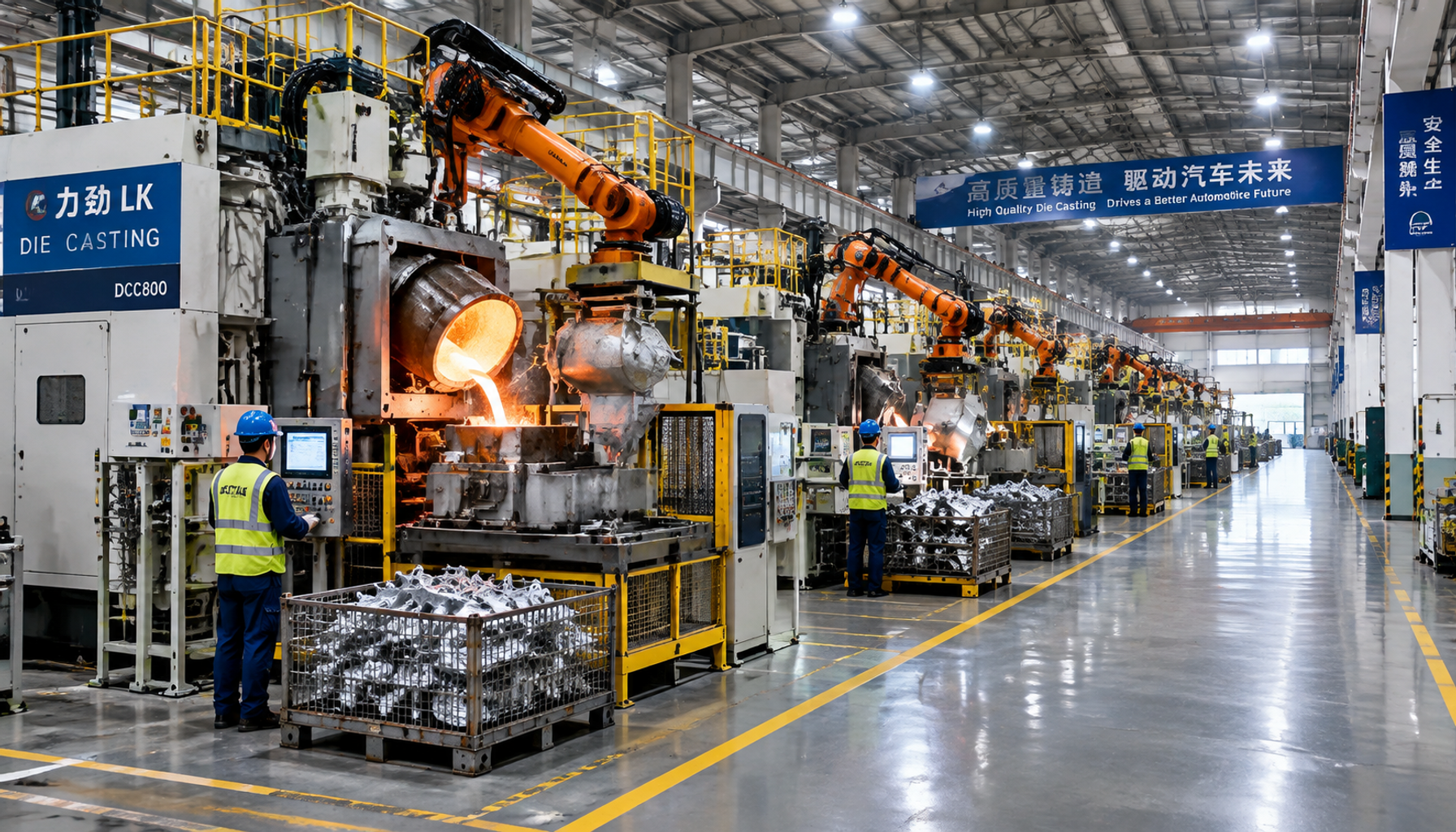 Automotive casting manufacturer plant floor with high-pressure die casting machines