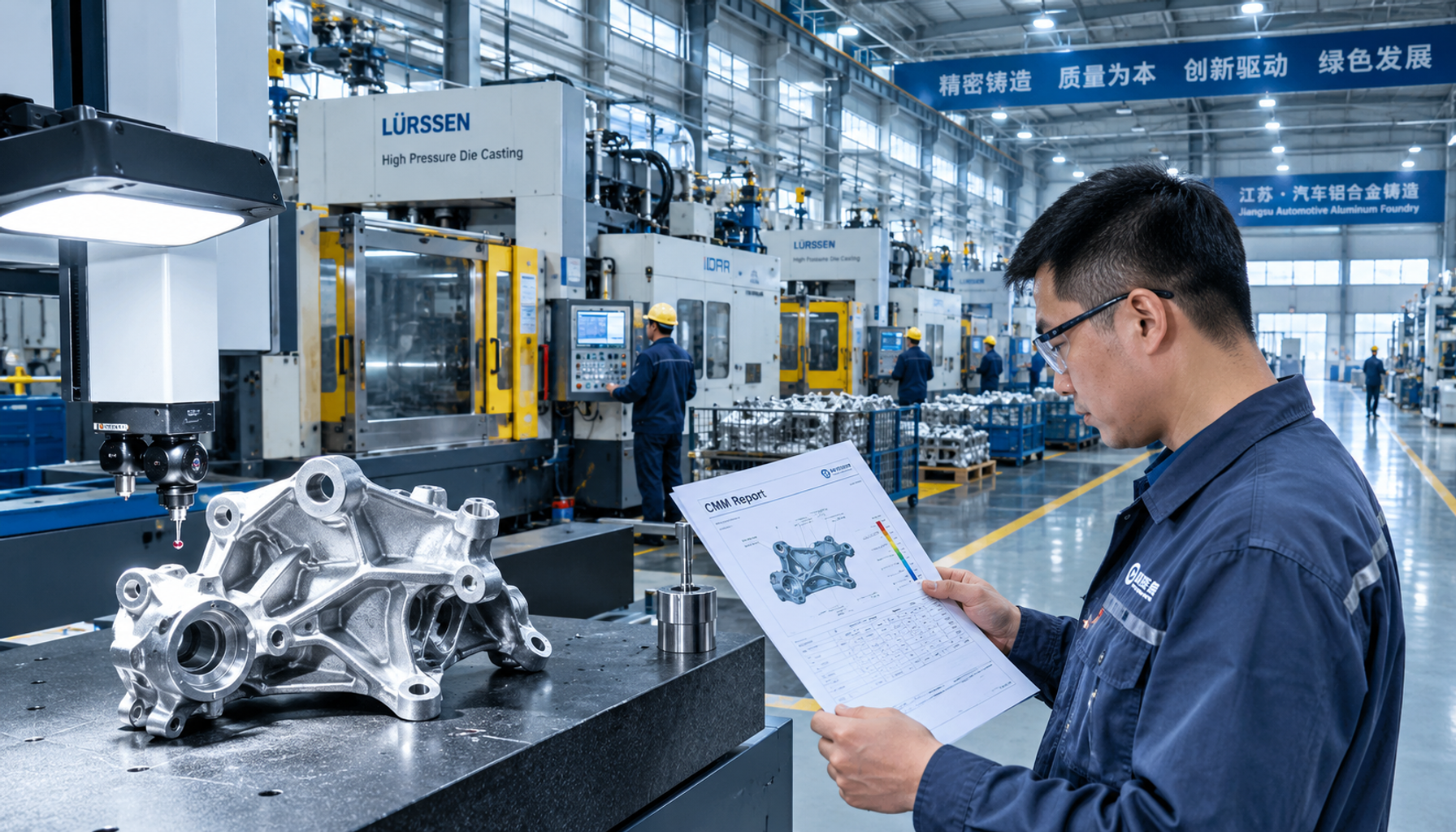 Automotive casting foundry floor with die casting machines