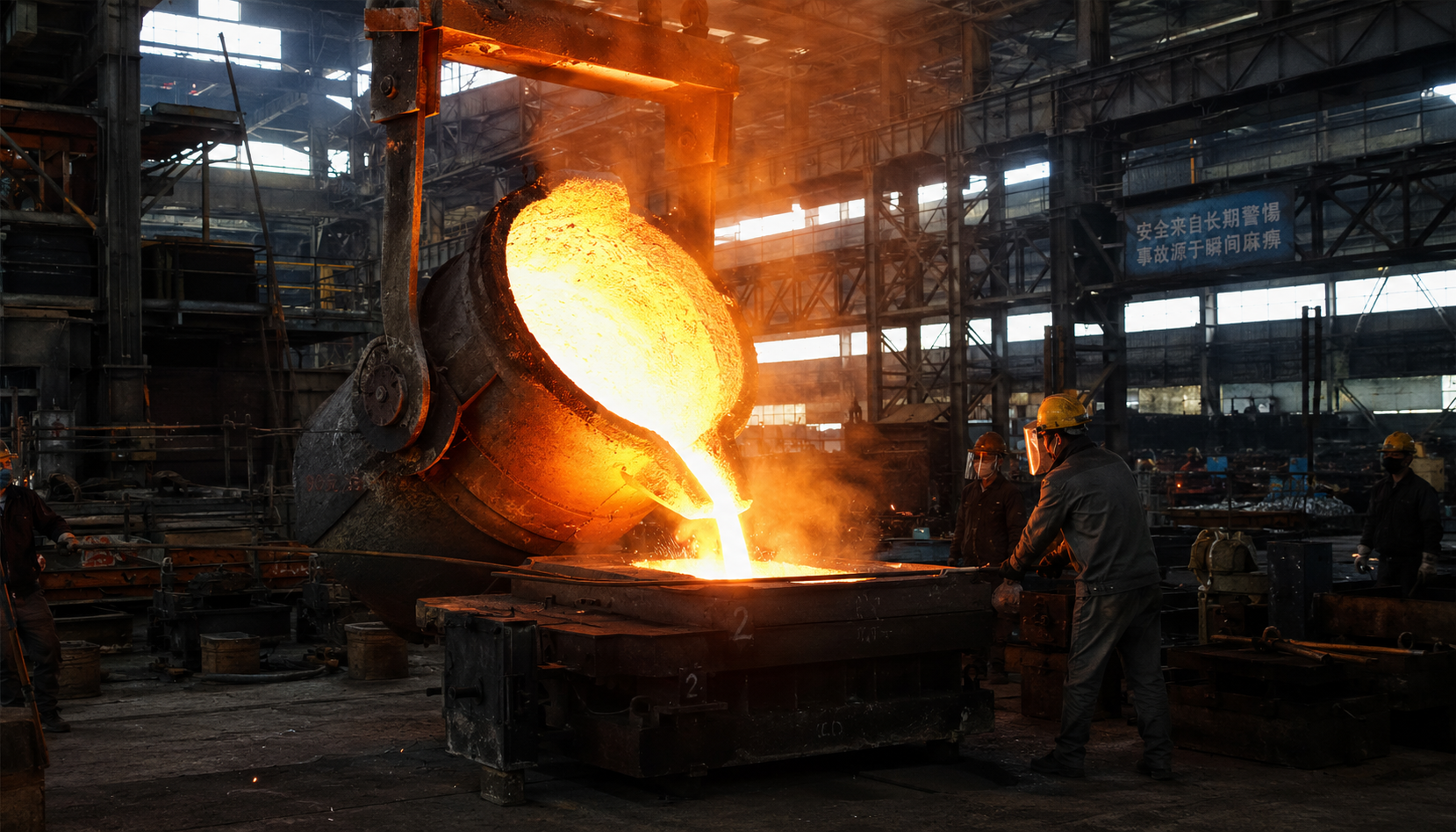 Iron foundry molten metal pouring