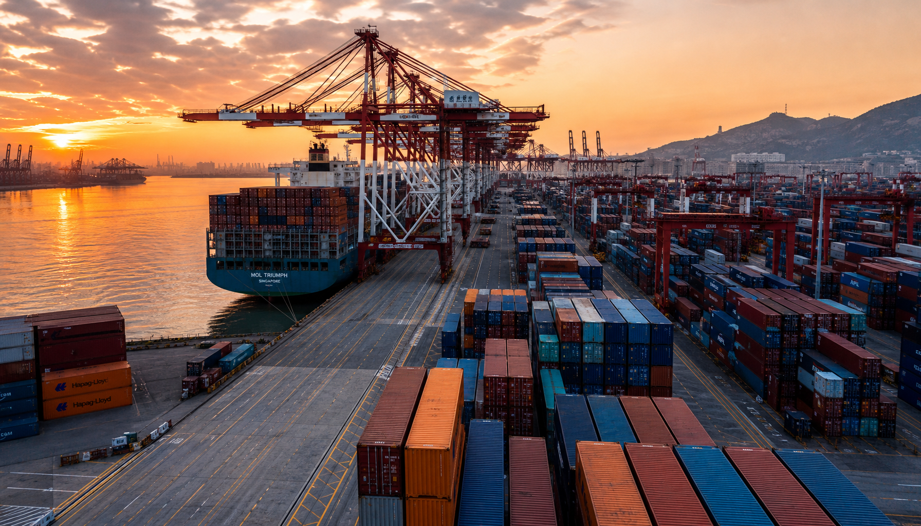 Container ship at Shanghai port for China casting imports
