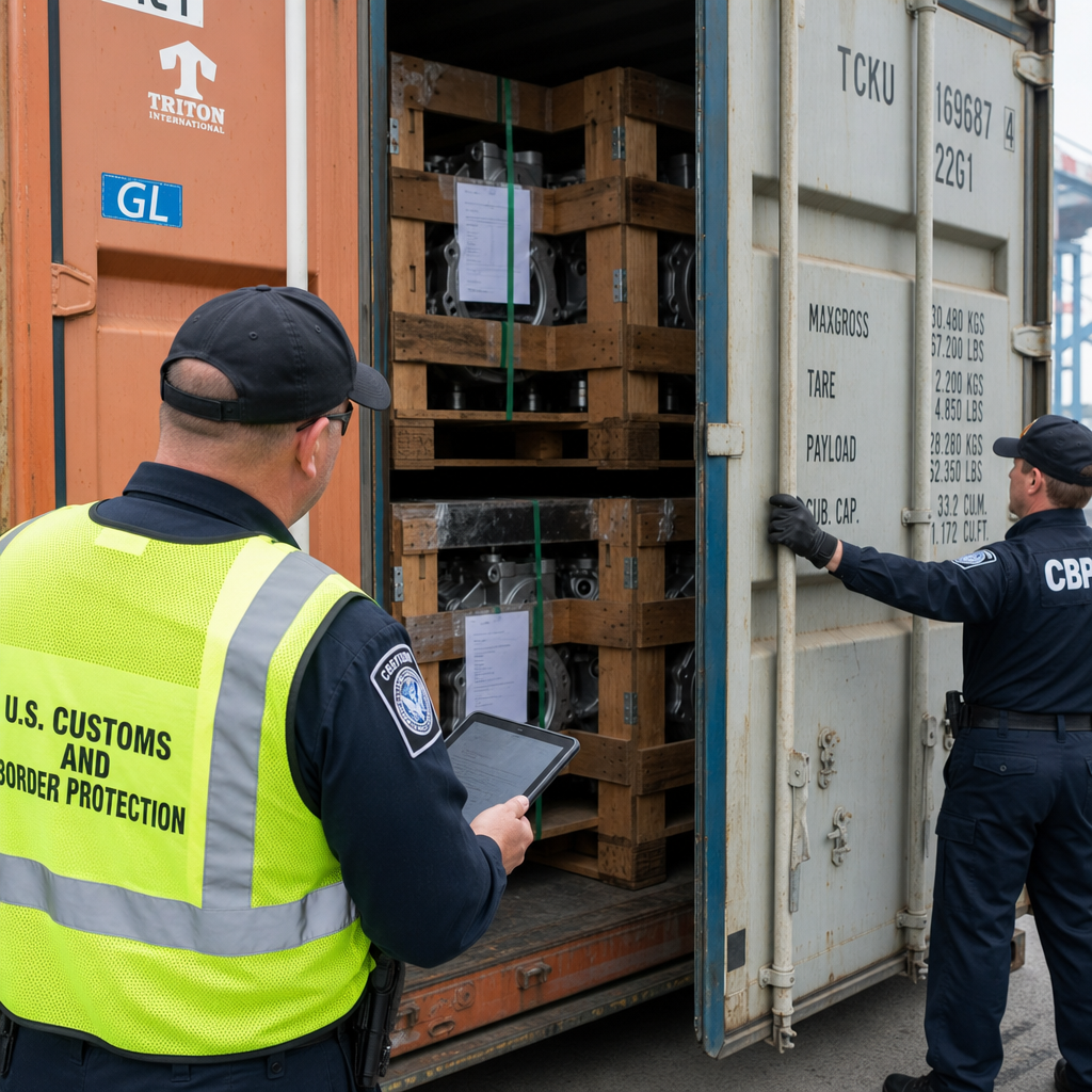 US customs inspection of imported metal castings container