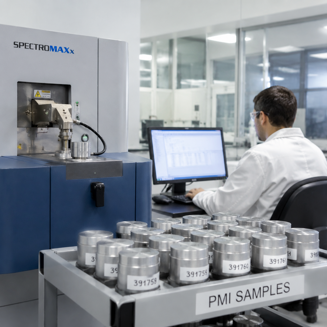 Spectrometer analysis of casting material in metallurgical lab