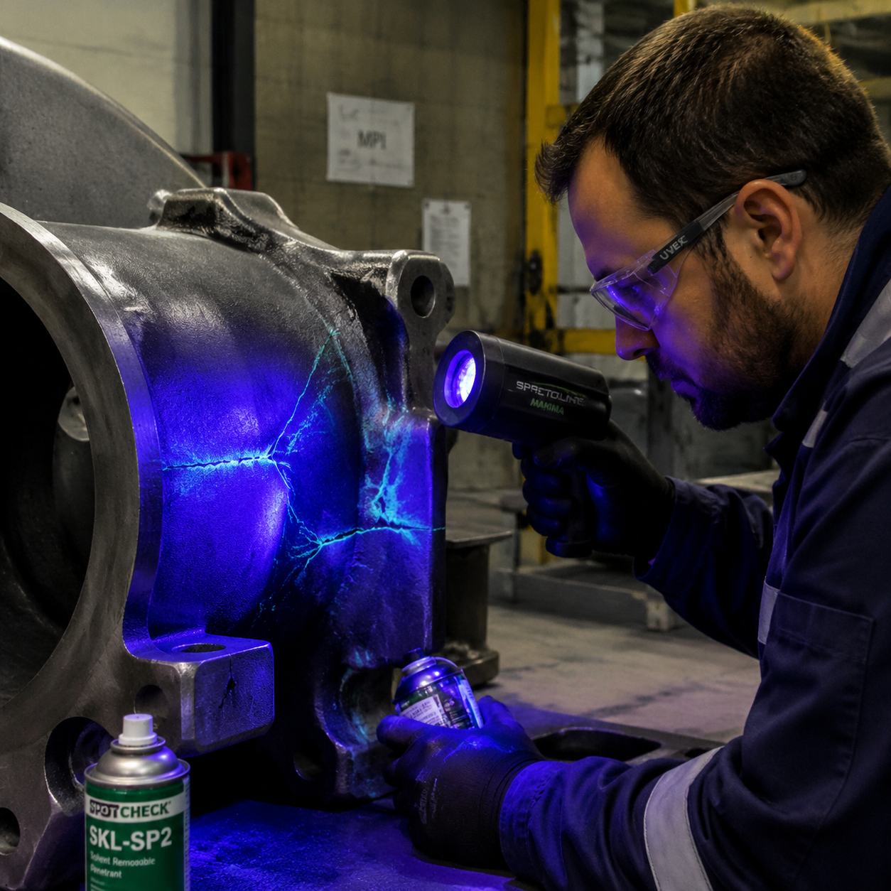 Magnetic particle NDT inspection on steel casting