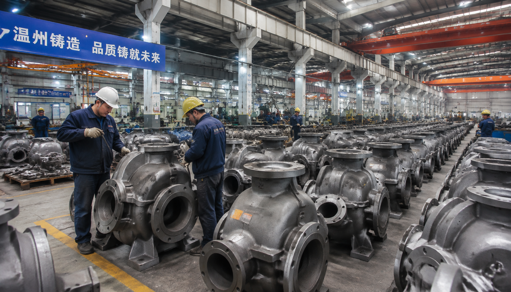 China pump casting factory floor with gray iron pump housings