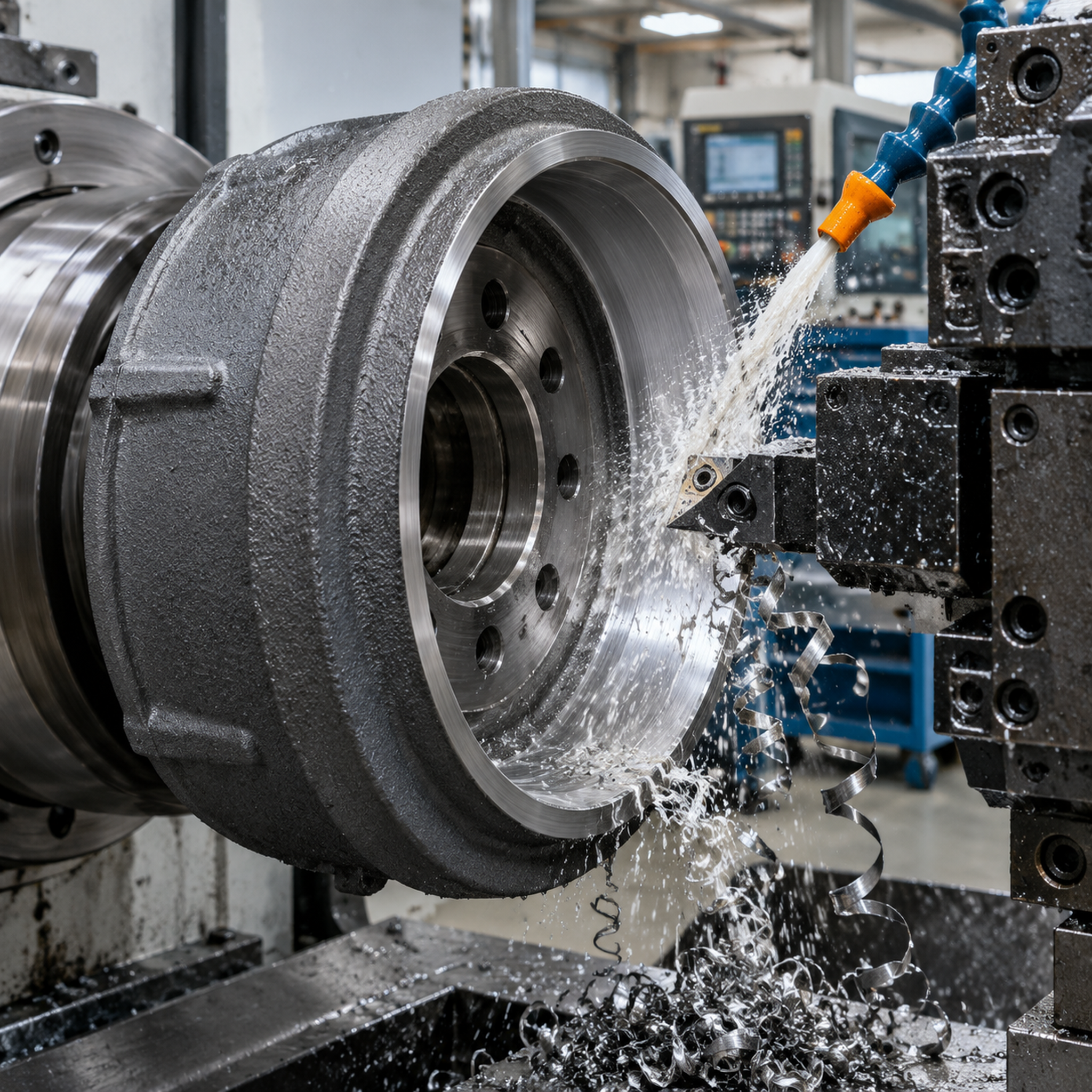 CNC machining of gray iron trailer brake drums