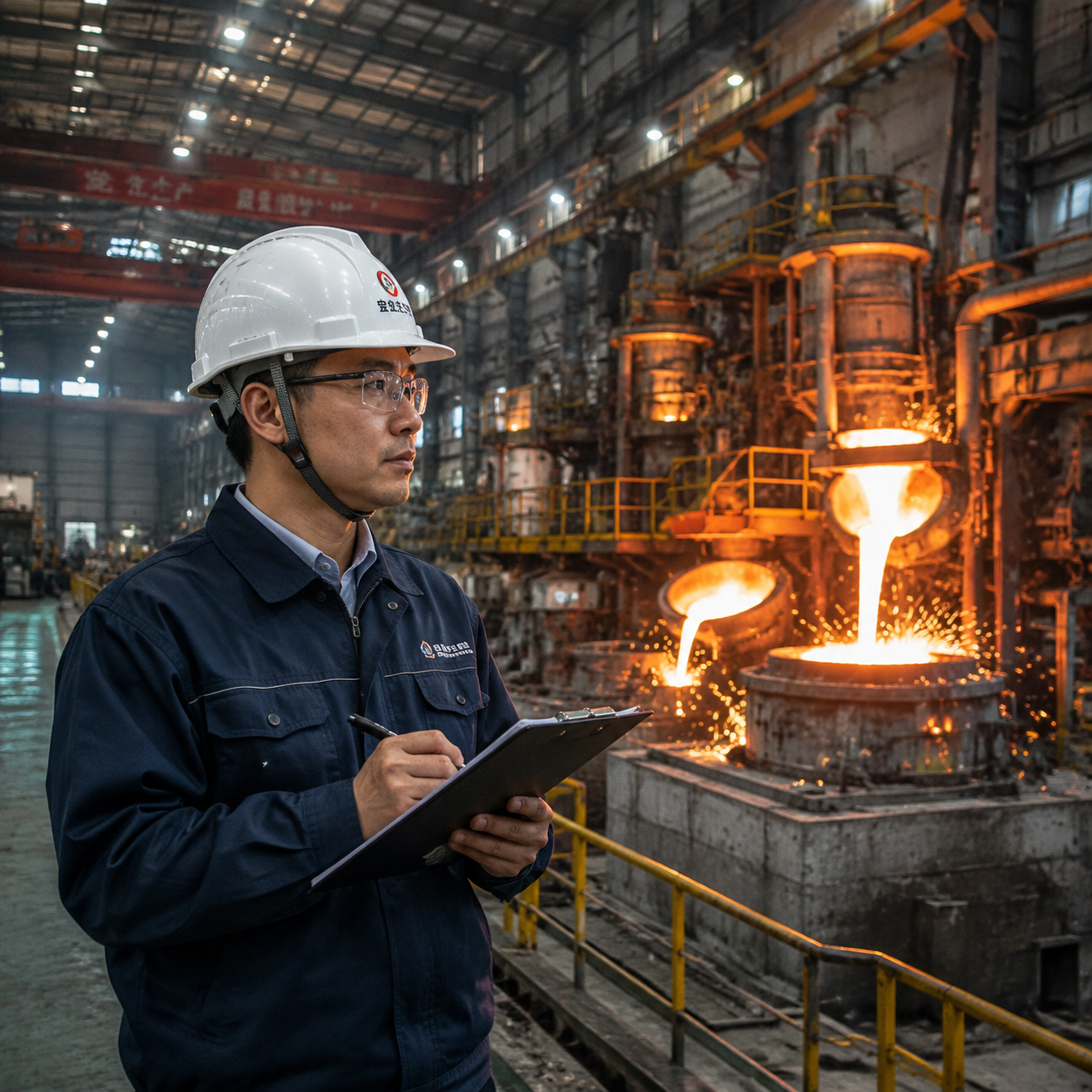 Auditor inspecting the melt shop at a China valve casting factory