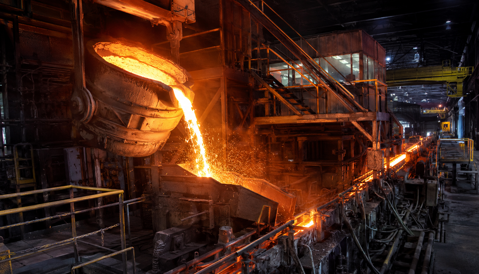 Continuous casting production line for steel