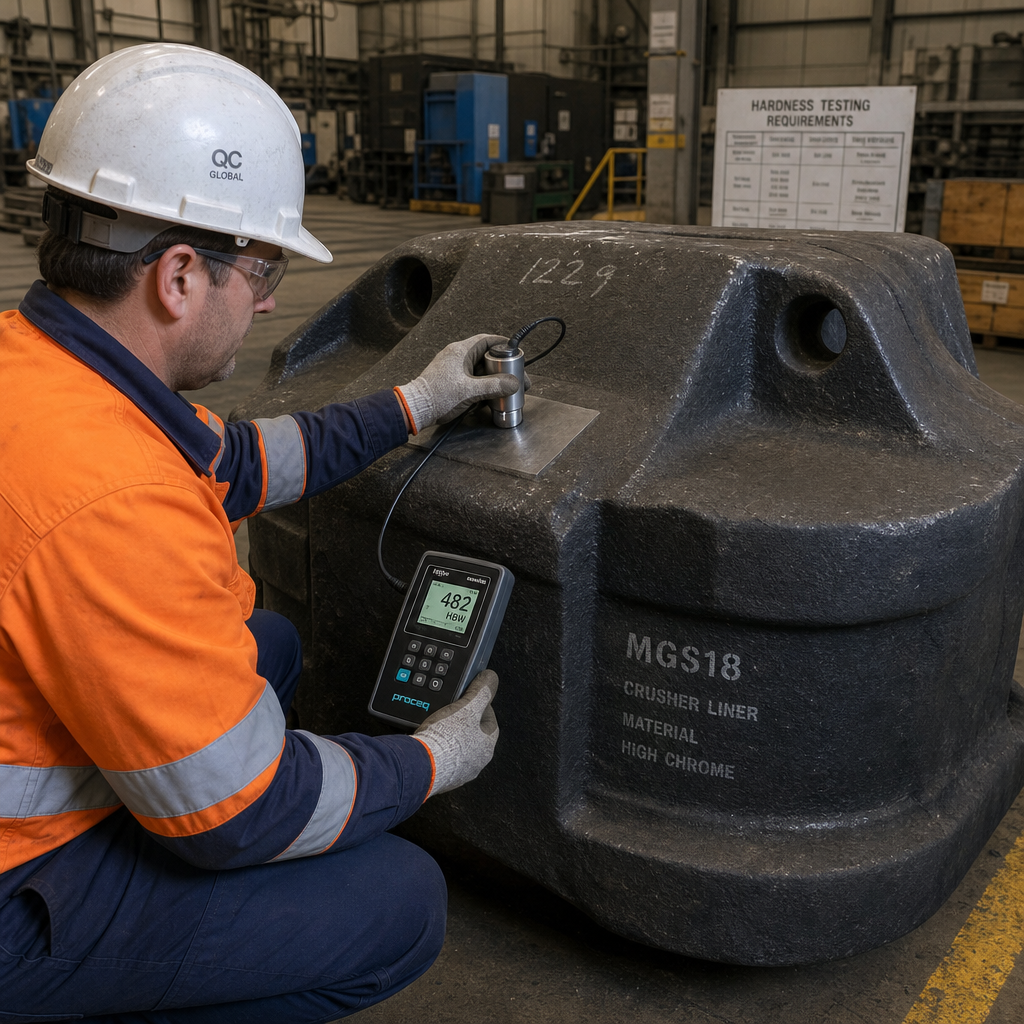 Portable Brinell hardness testing on crusher liner
