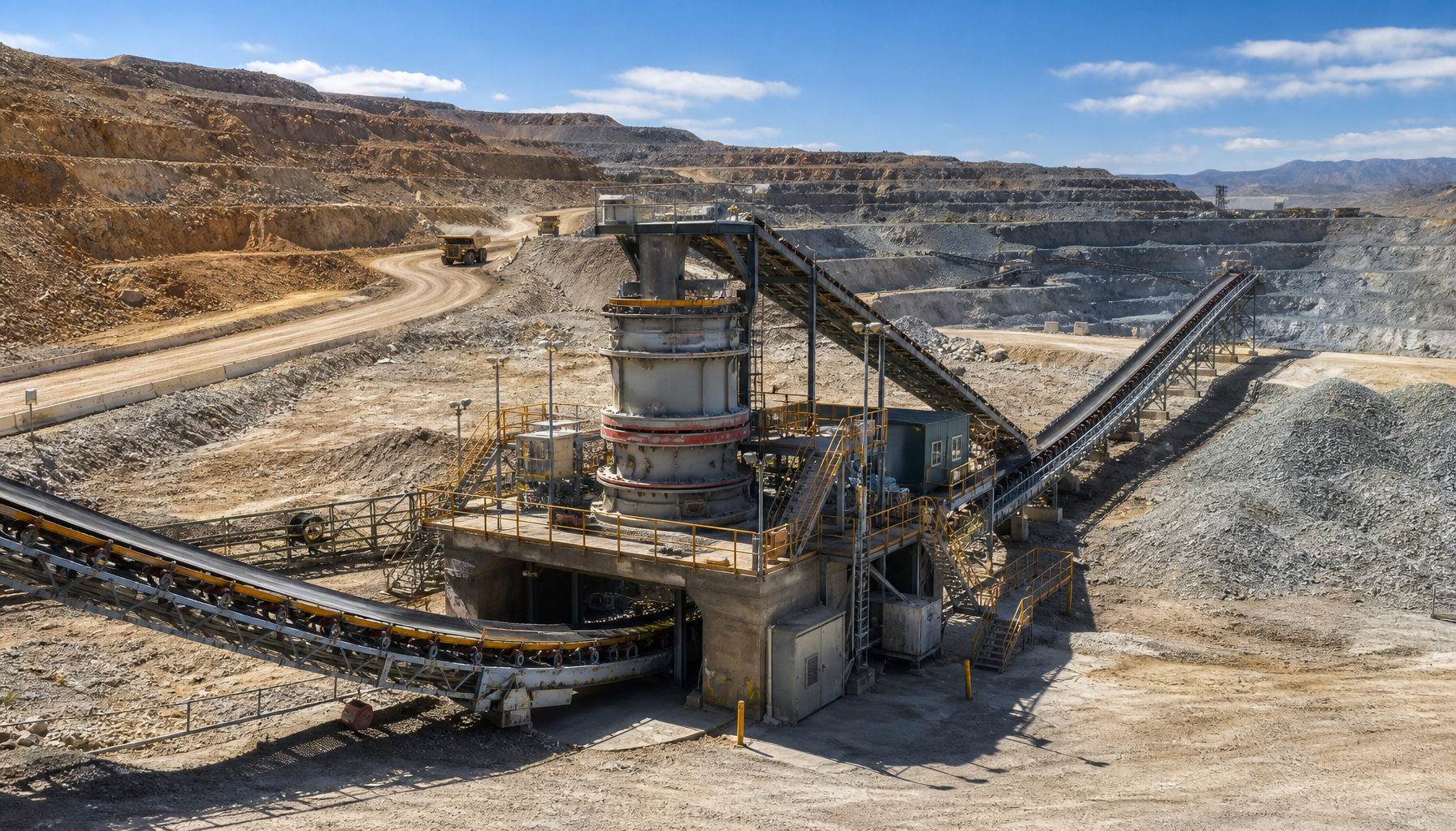 Open pit mine with crusher infrastructure