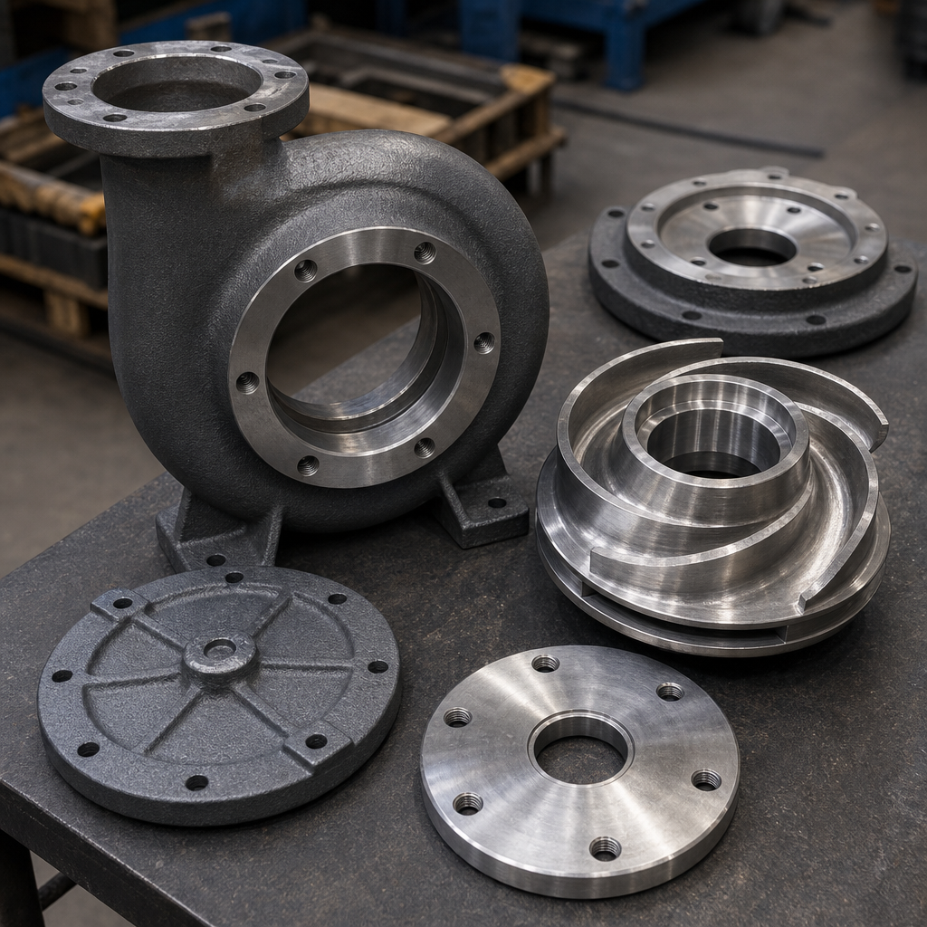 Pump casing and impeller castings in grey iron and stainless steel