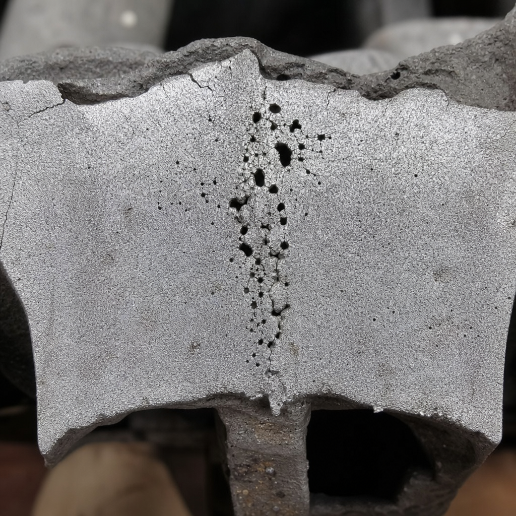 Shrink porosity defect in ductile iron casting cross-section