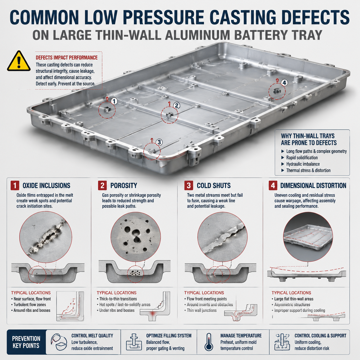 Common low pressure casting defects on battery enclosures