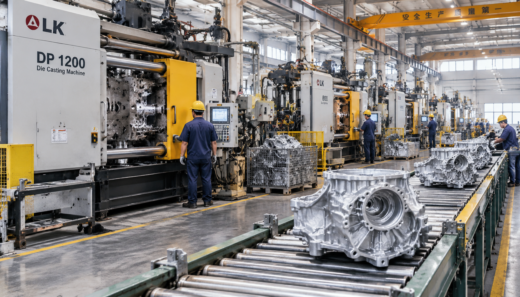 Aluminum gearbox housing casting production line at a Chinese die casting supplier