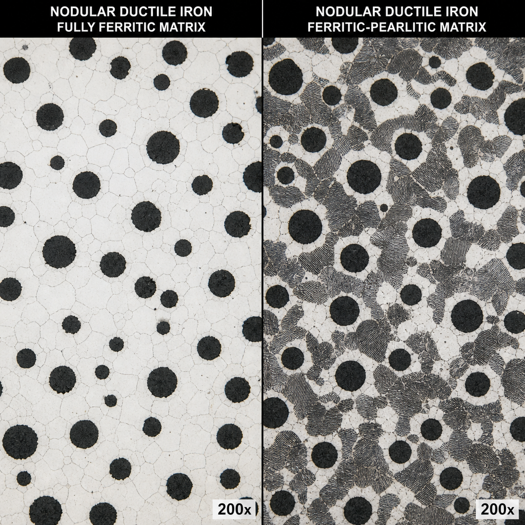 Microstructure comparison of ferritic versus ferritic-pearlitic ductile iron