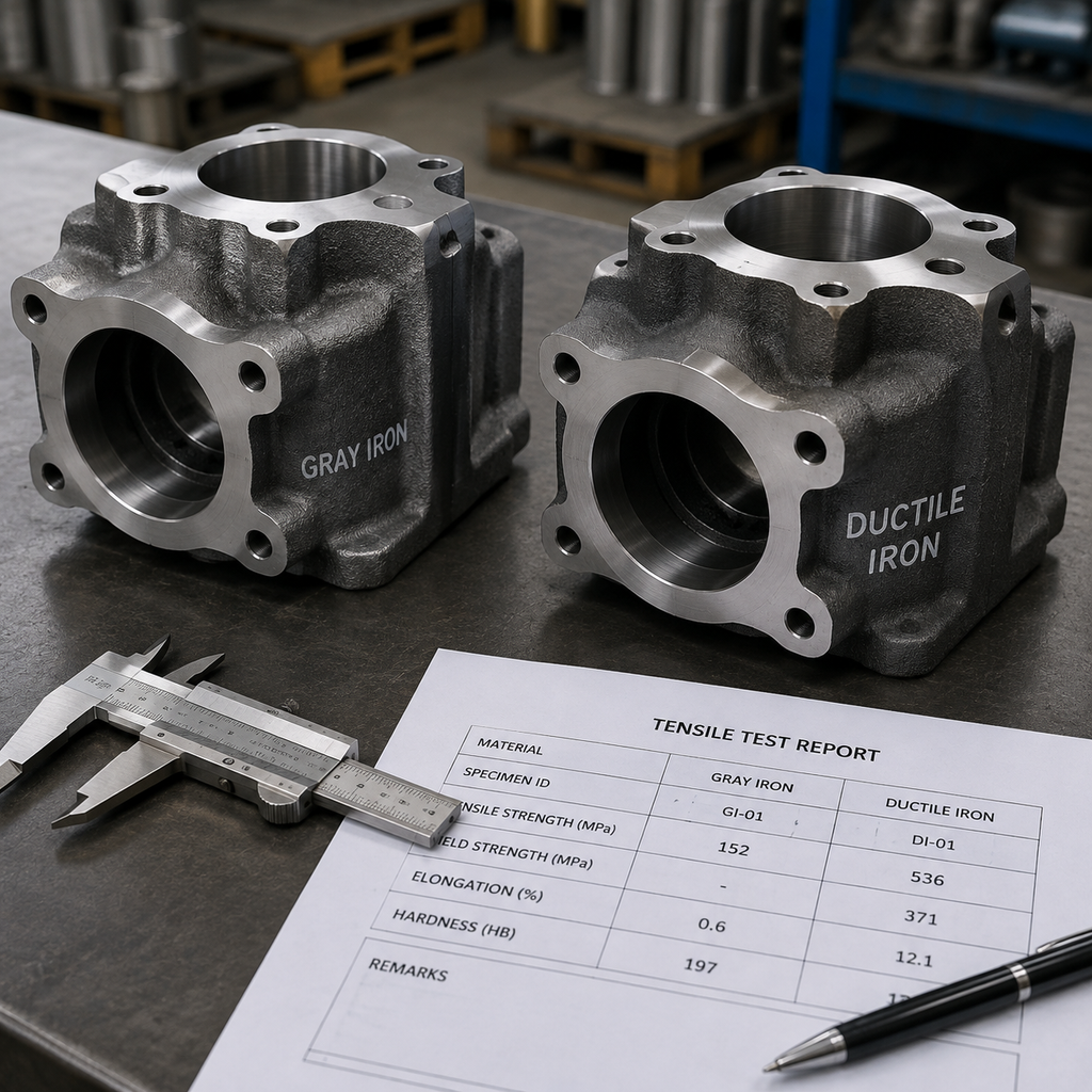 Gray iron and ductile iron castings with caliper and test report