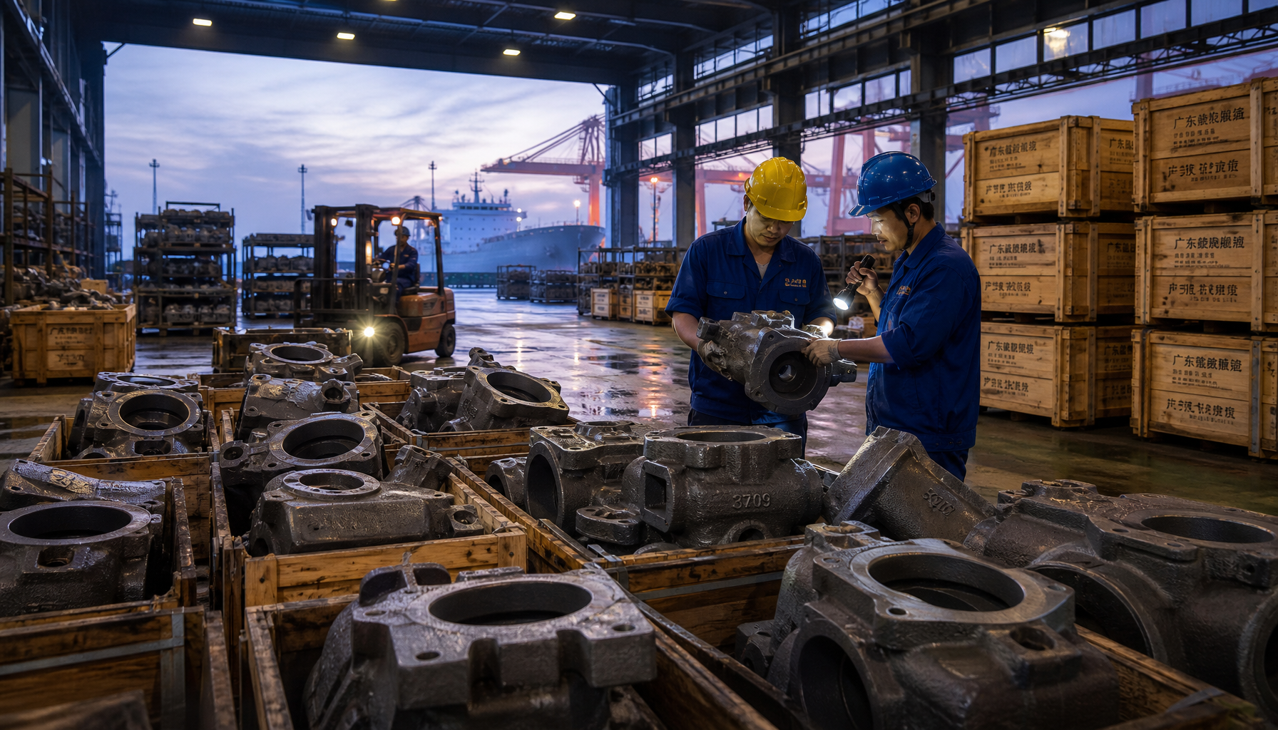 Castings arriving at a buyer's loading dock for inspection