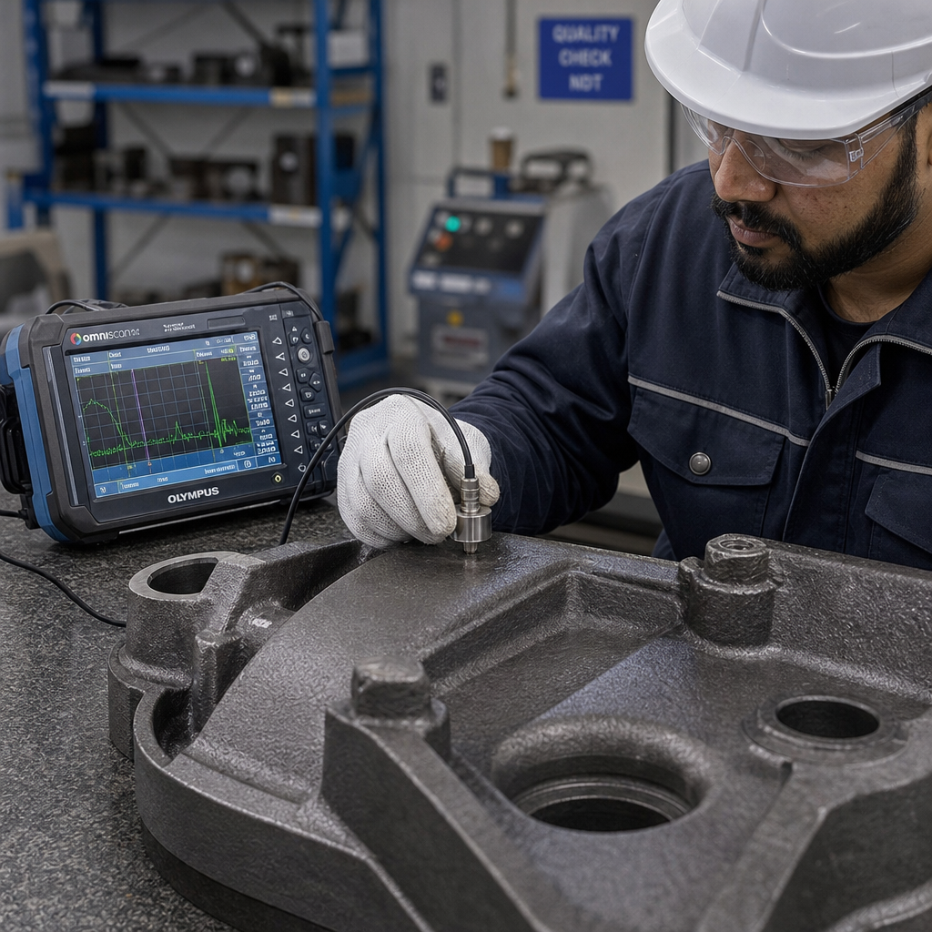 Ultrasonic testing on a large steel casting