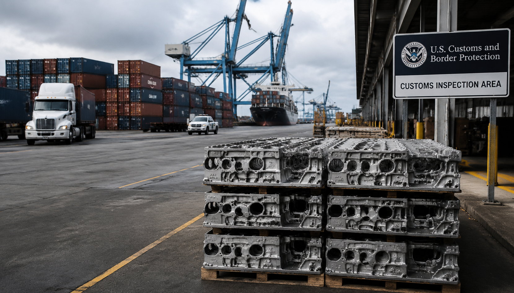 US port import container with castings shipment