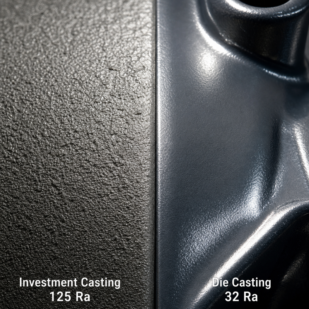 Investment casting rough surface vs die casting smooth surface macro comparison