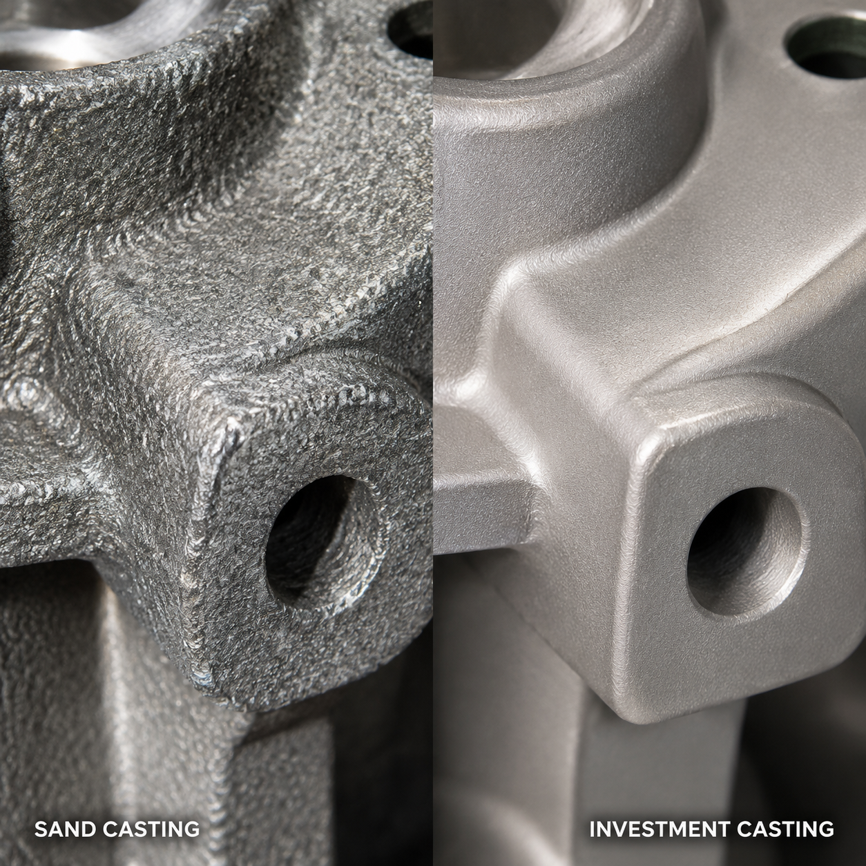 Surface finish of sand casting vs investment casting macro comparison