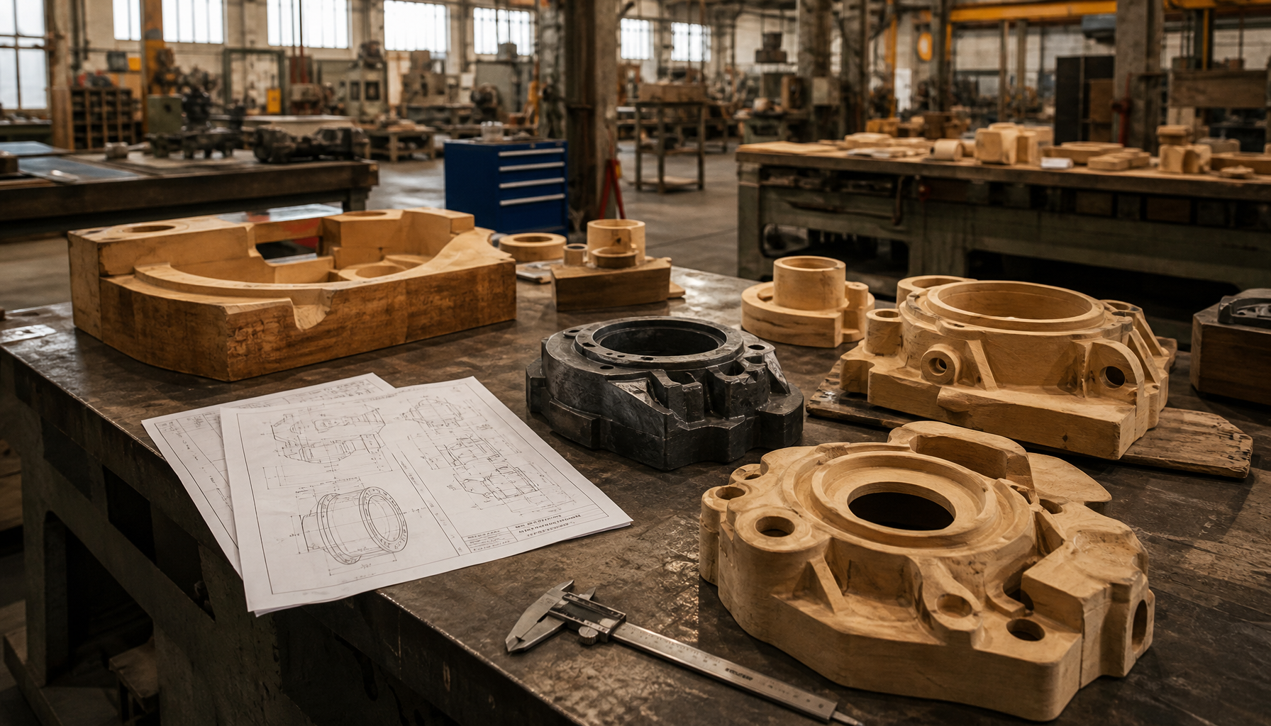 Iron foundry pattern shop with patterns and drawings