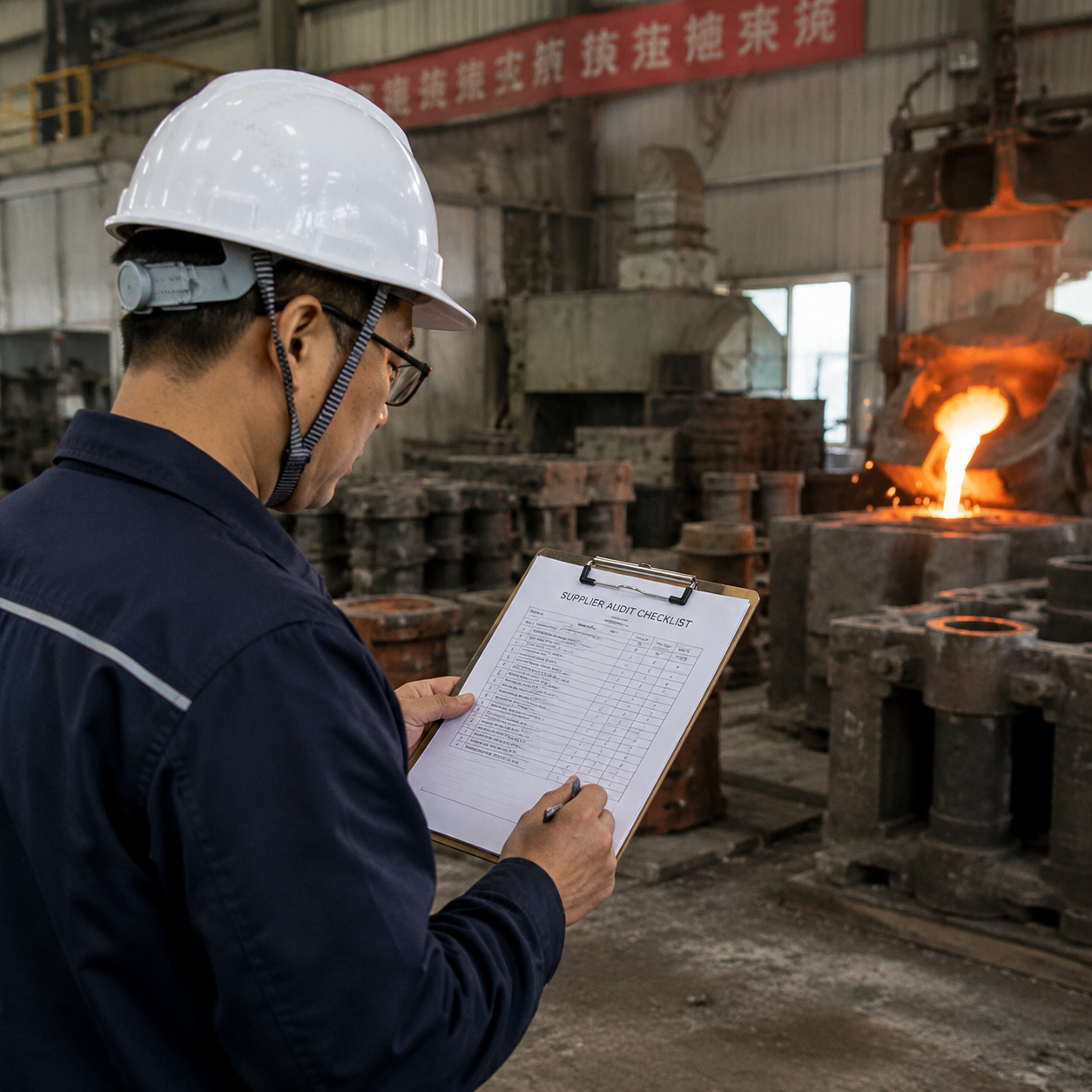 On-site audit checklist review at a Chinese foundry