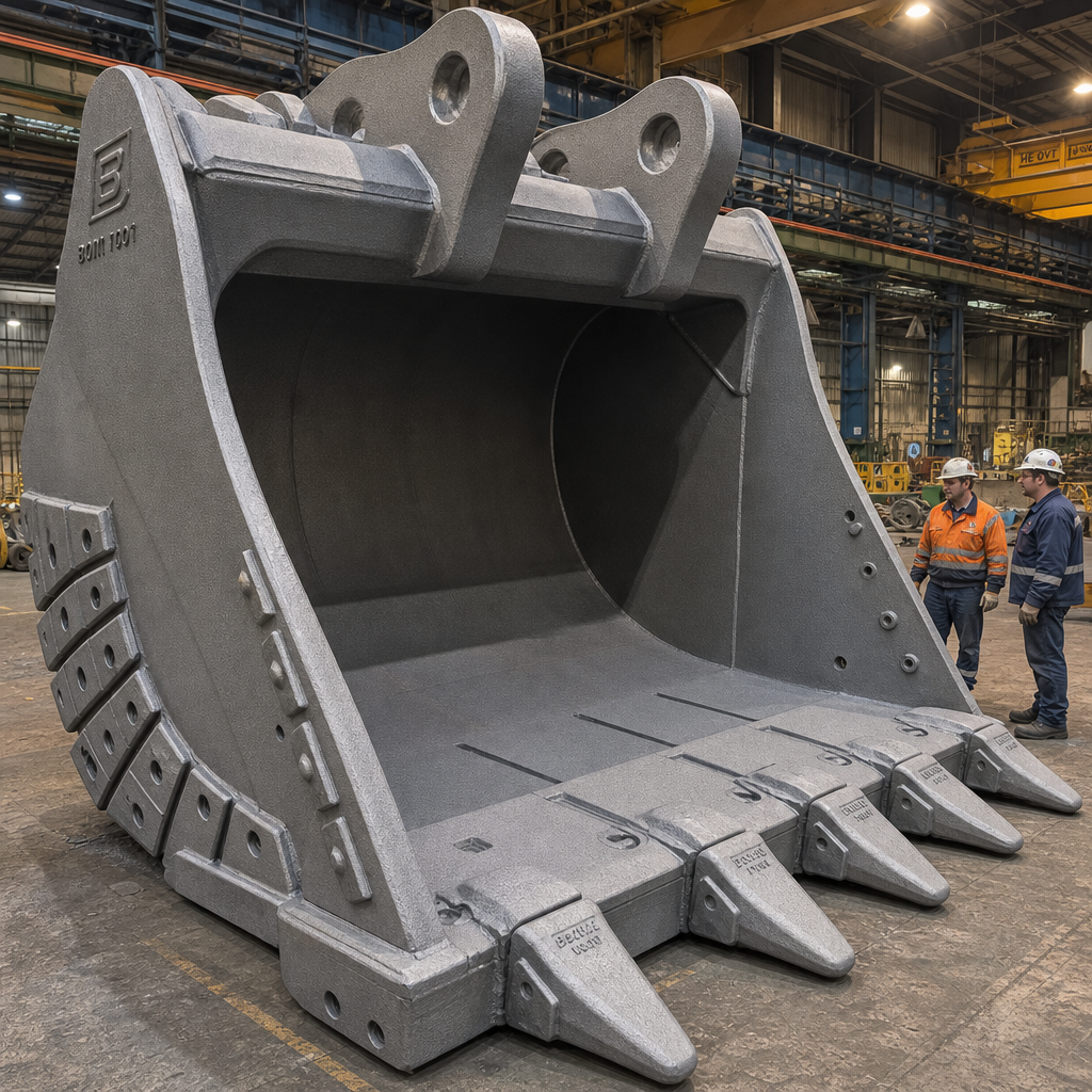Large steel mining machinery casting on factory floor