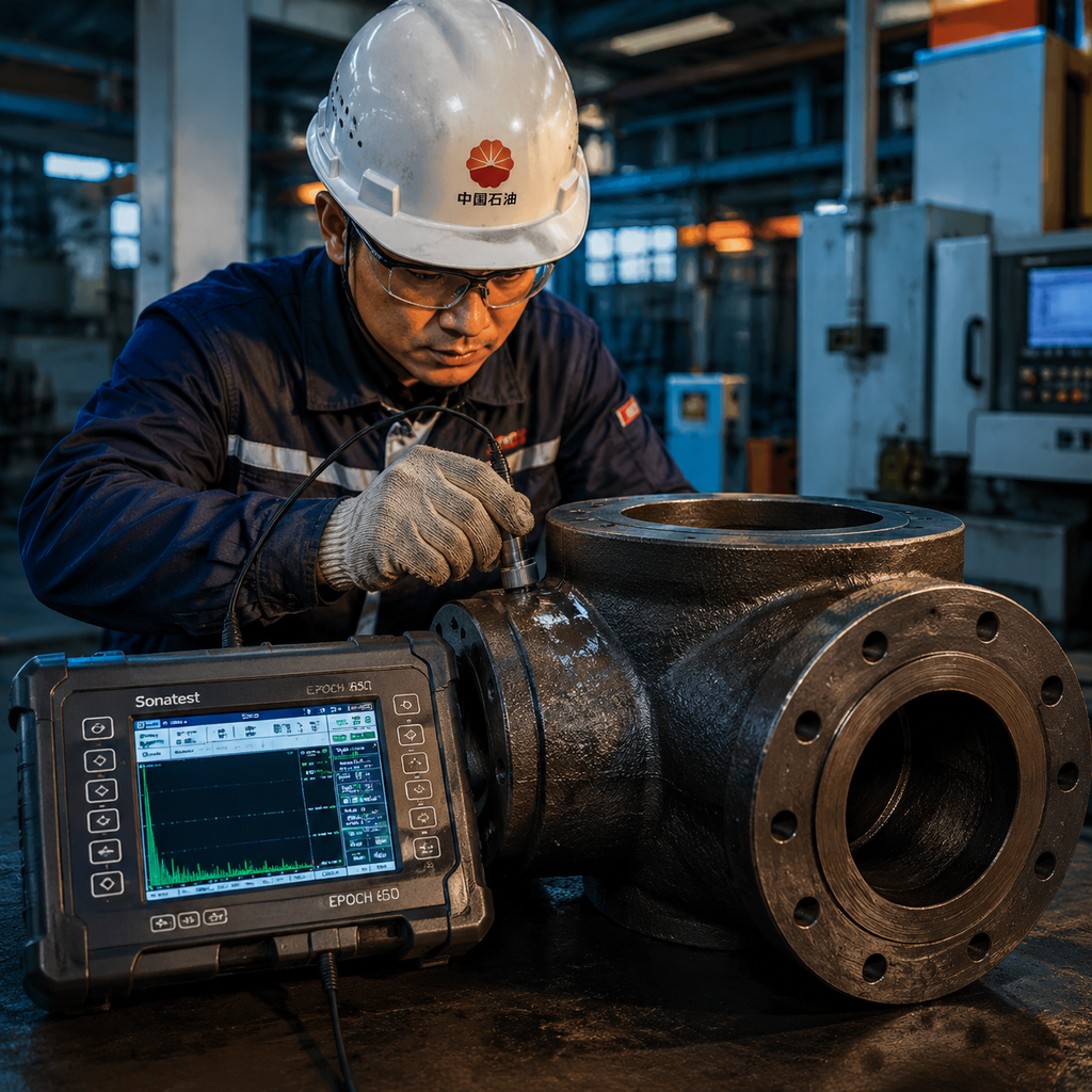 Ultrasonic testing of a cast steel valve body