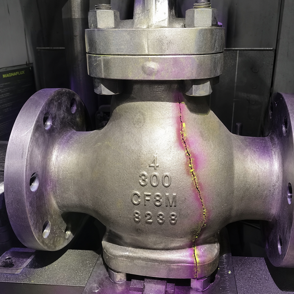 Cracked gate valve body after pressure test failure
