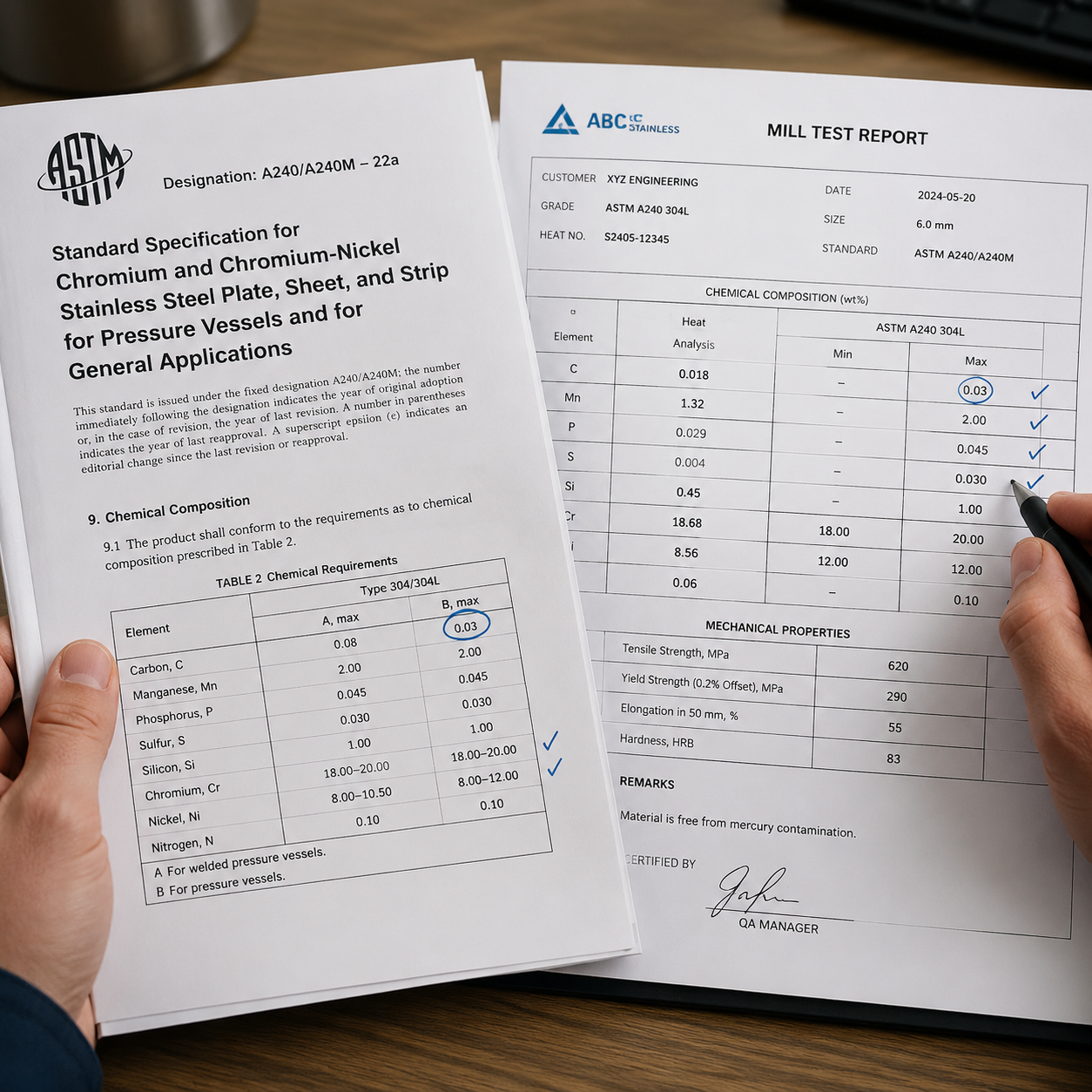 Cross-referencing MTR with ASTM standard