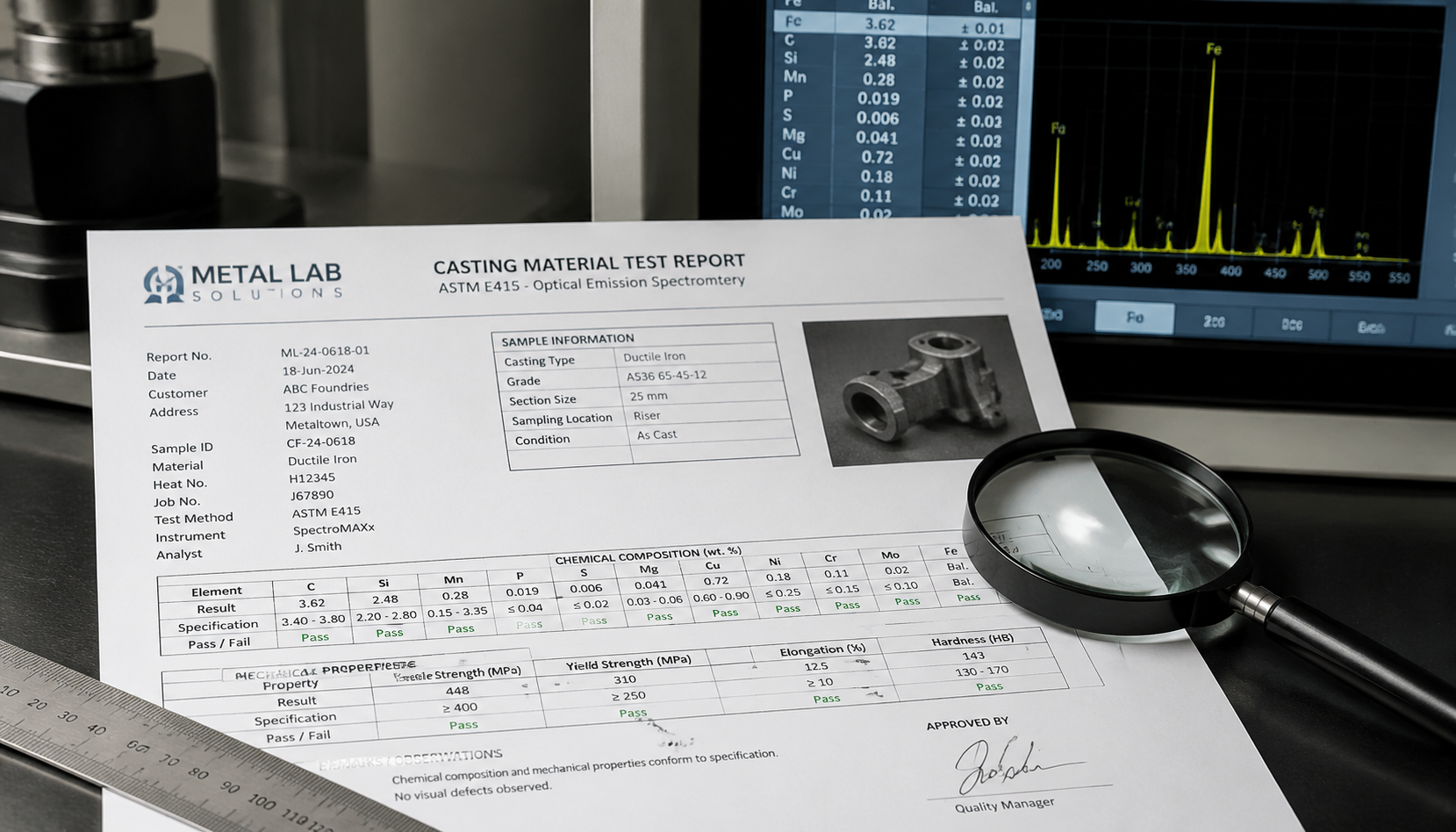 Casting material test report analysis