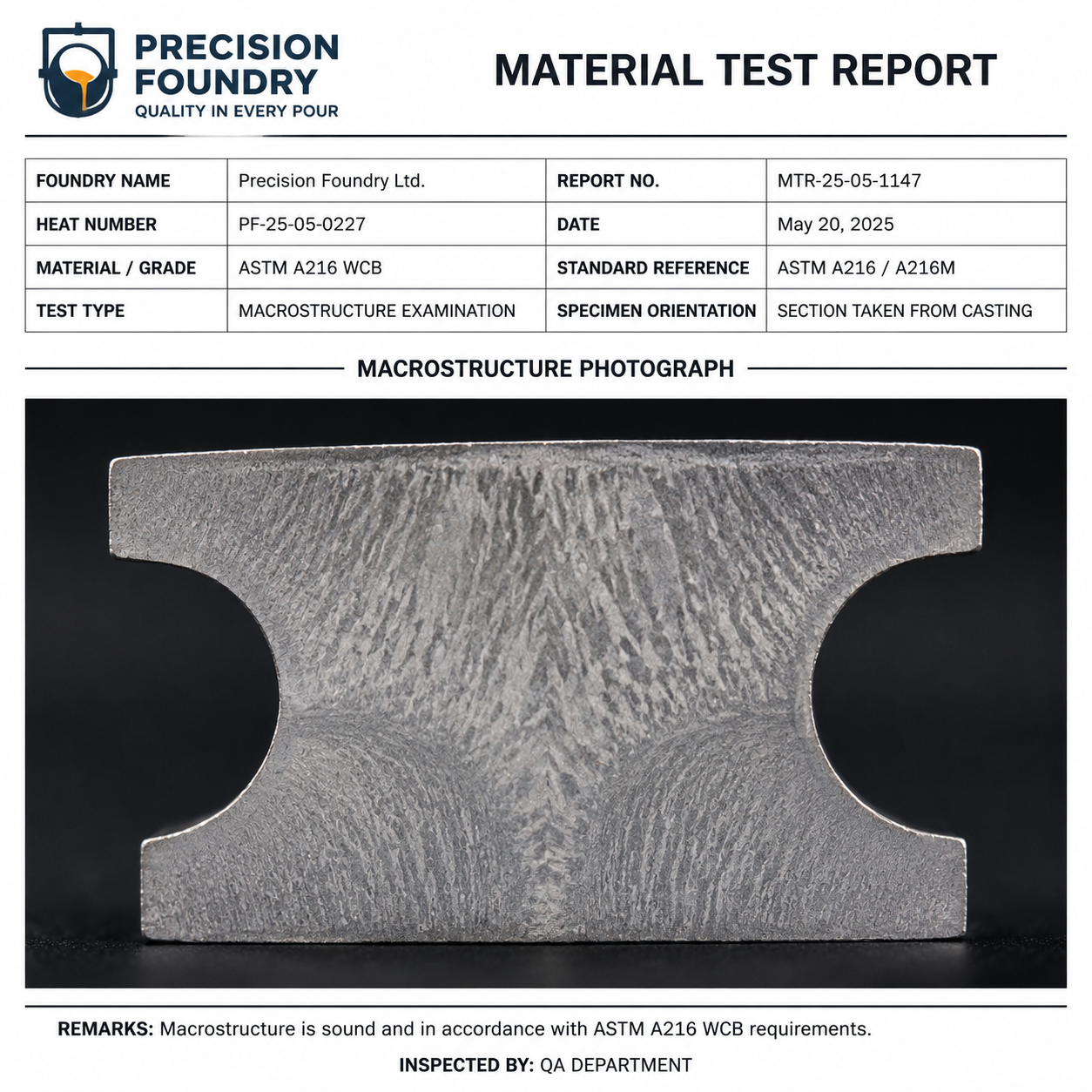 Sample MTR header with heat number and ASTM reference
