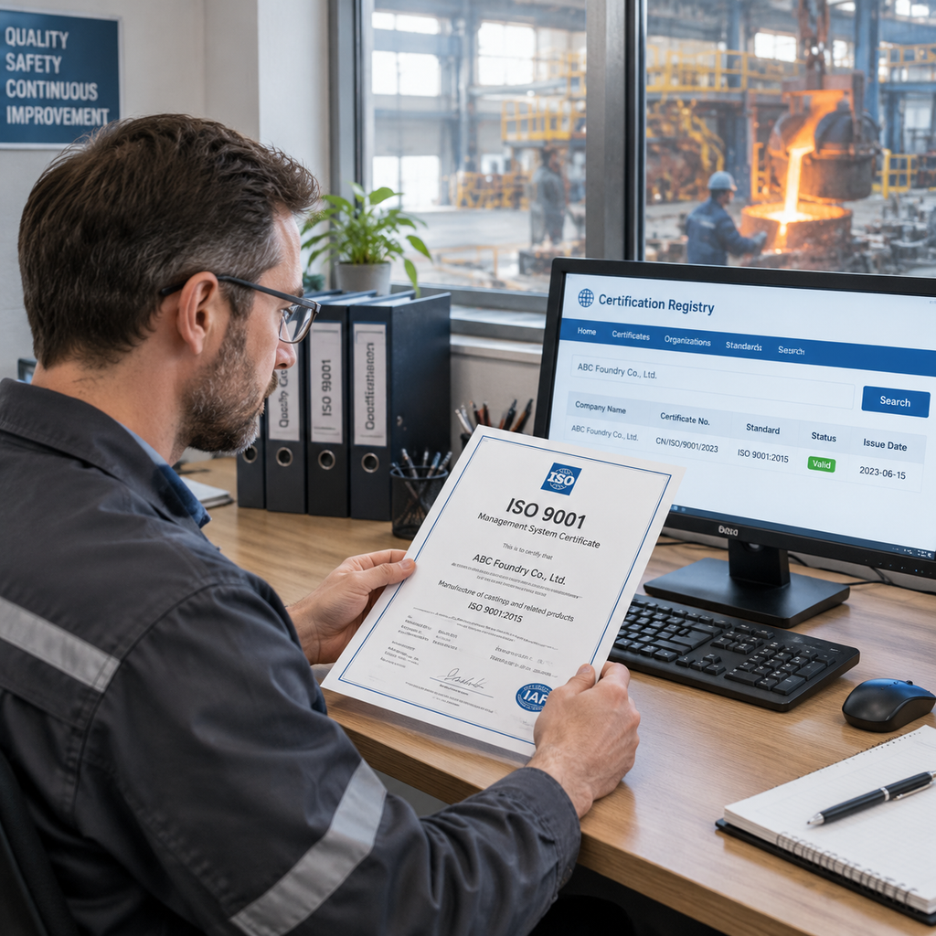 Verifying casting supplier certifications through an official registry