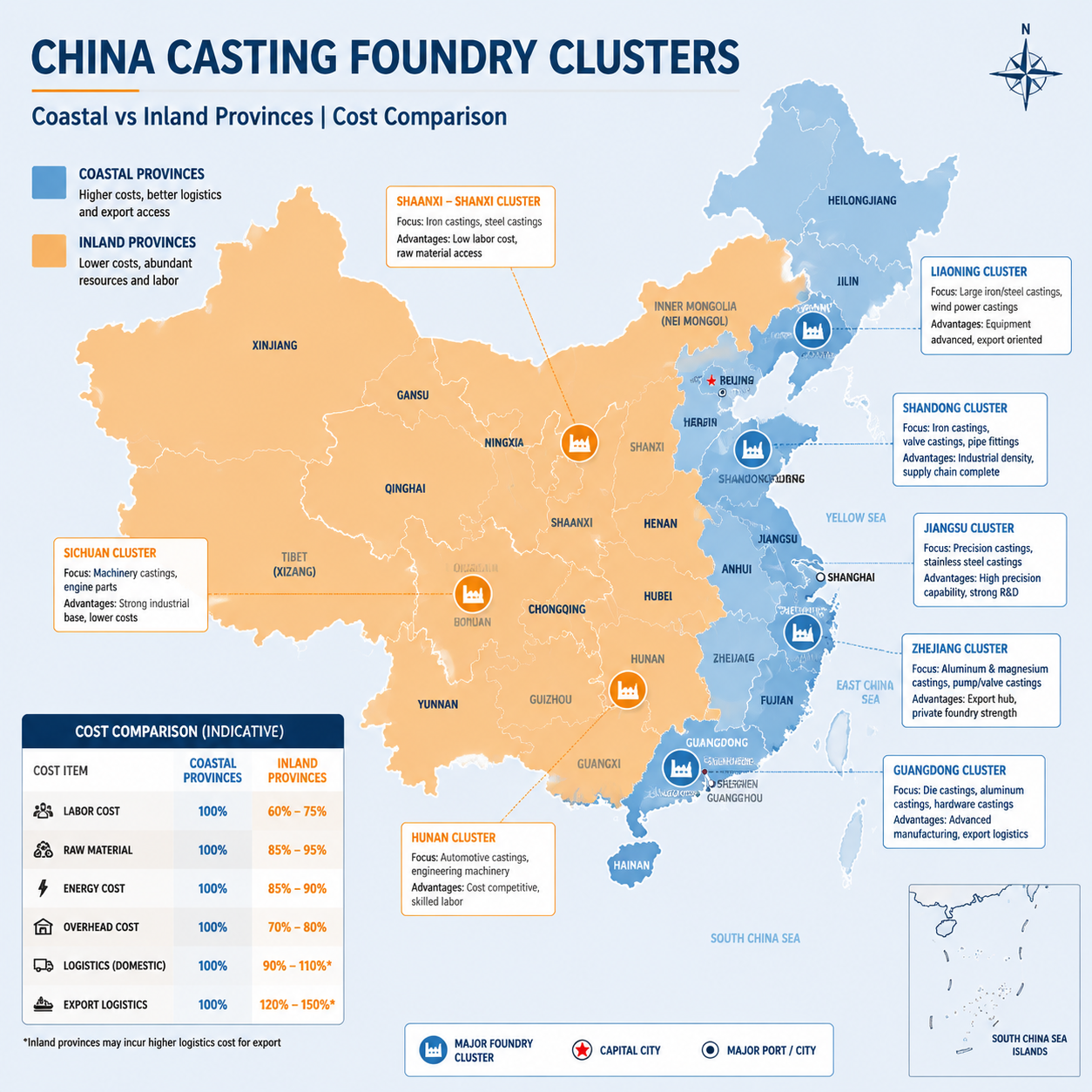 China foundry cost map by province