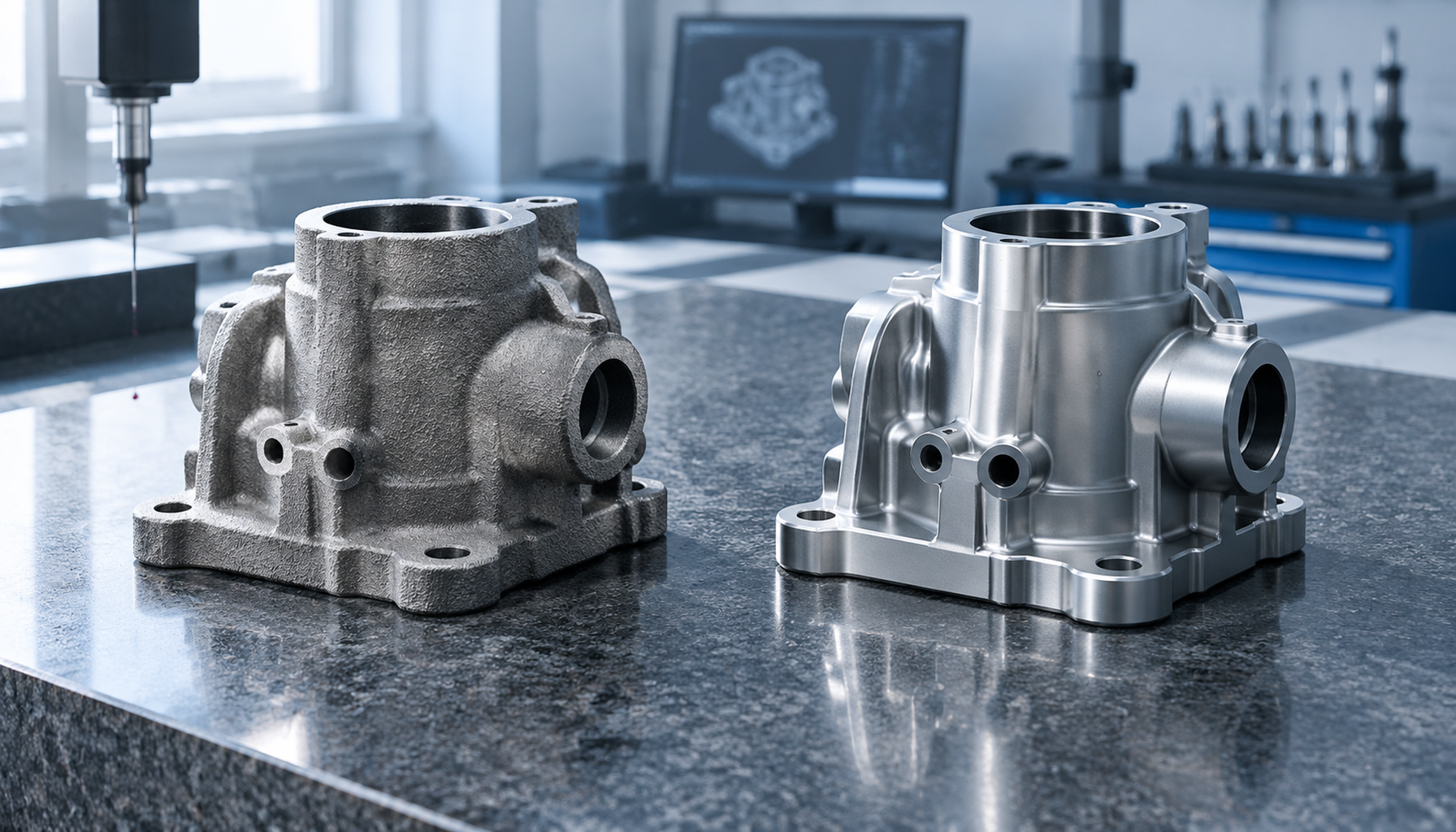 Sand cast and investment cast parts side by side showing surface finish difference
