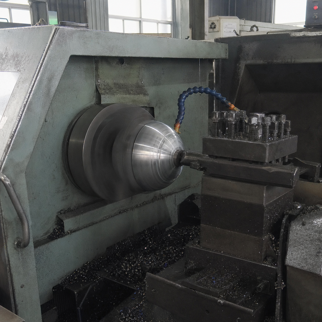 Machining a cast stainless steel ball on a CNC lathe