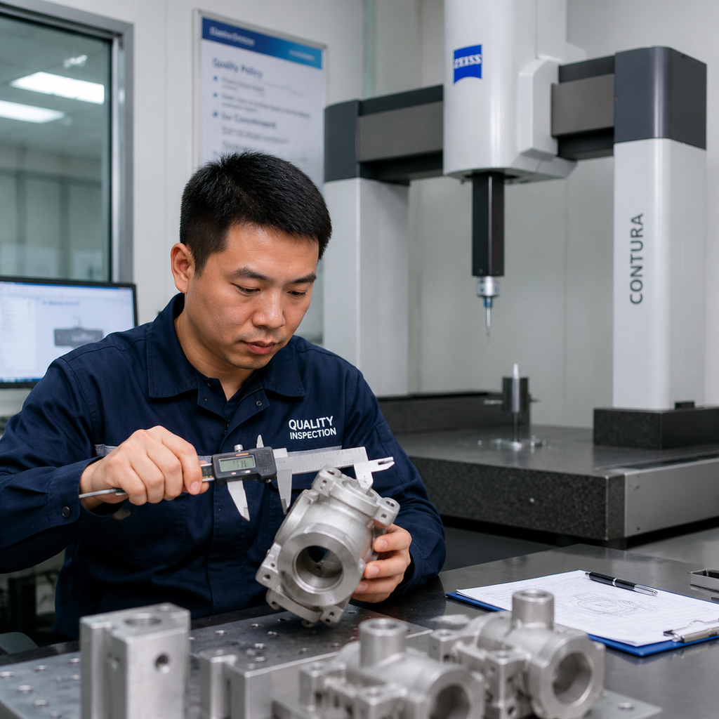 Quality control inspection at Chinese investment casting foundry
