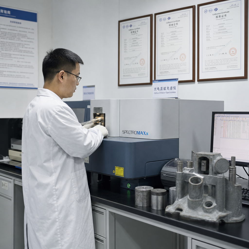 Foundry QC laboratory with optical emission spectrometer