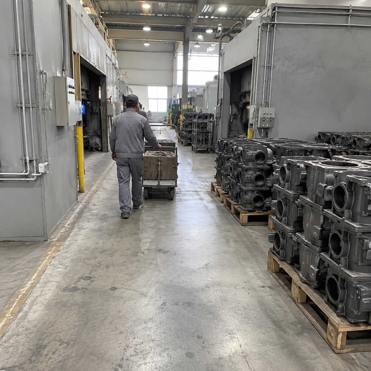 Walkway between production bays in a casting plant