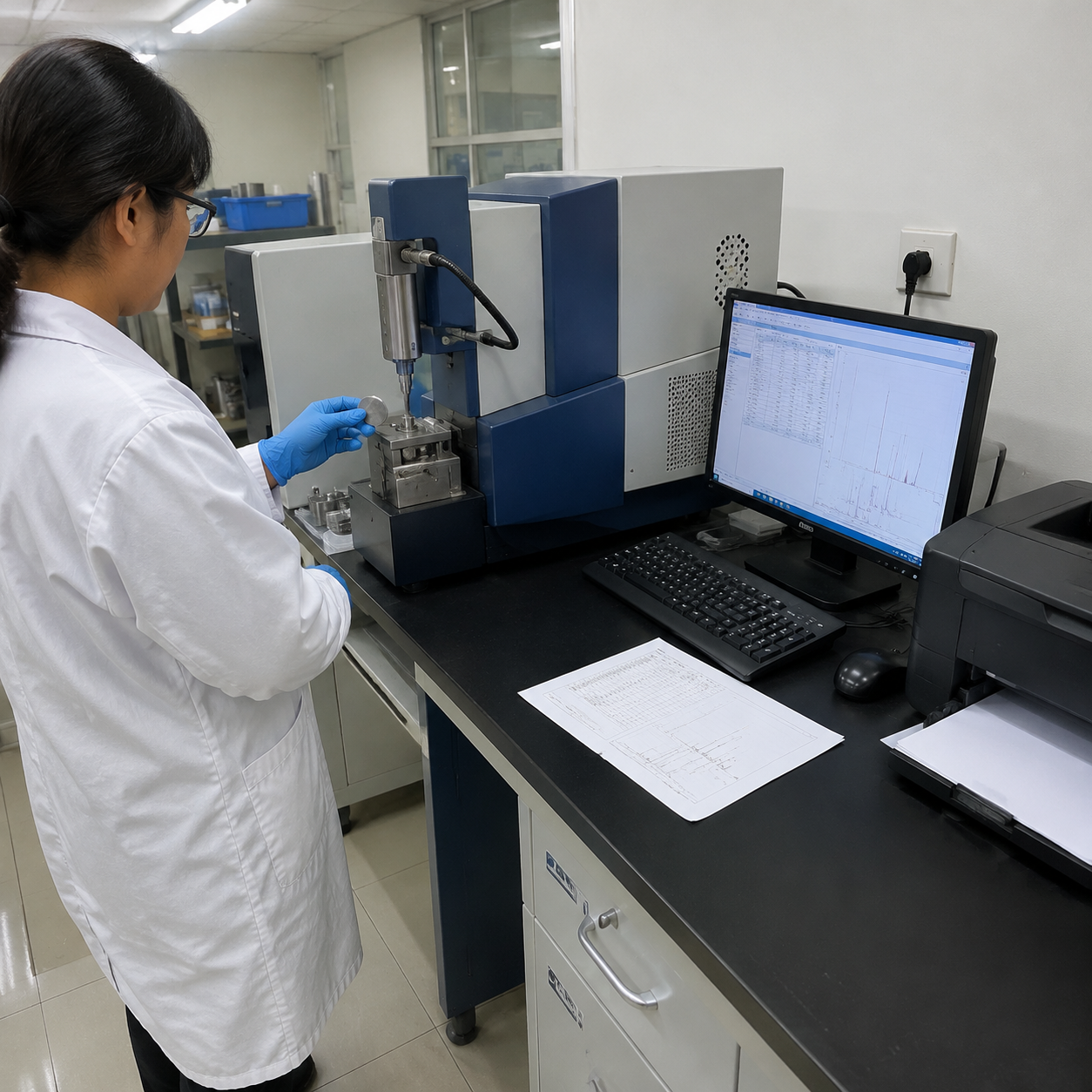 Optical emission spectrometer in a foundry QC lab